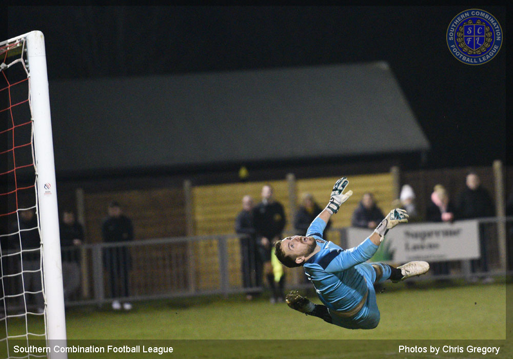 Keeper, Keelan Belcher unable to reach shot from Lucas Pattenden