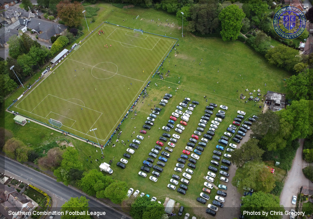 Half time showing full carpark and support at Midhurst & Easebourne FC