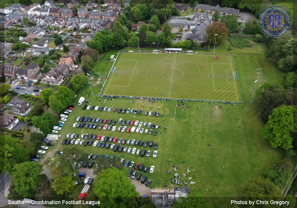 Half time showing full carpark and support at Midhurst & Easebourne FC