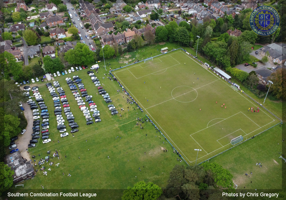 Half time showing full carpark and support at Midhurst & Easebourne FC